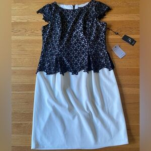 Adrianna Papell Caged Lace Overlay Dress Size 12 NWT